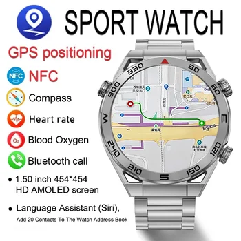 2024 NFC Умни Часовници Мъжки GPS Track 454*454 HD AMOLED дисплей с Компас Сърдечната Честота БТ Предизвикателство IP68 Водоустойчив Умни Часовници За Ios и Android