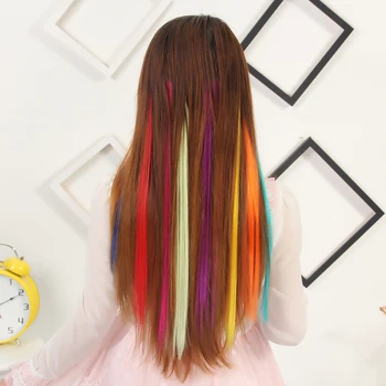 50-сантиметровое одноцветное градиентное косата на ролки, цветни клипове, цели удължаване на косата