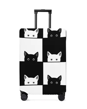 Geometic Black White Plaid Cat Пътнически багаж, защитен калъф за пътни принадлежности, куфар, Еластичен прахоустойчив калъф, защитен ръкав