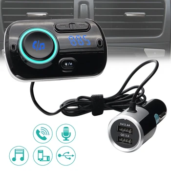 Автомобилен Bluetooth 5.0 FM трансмитер AUX Безжично Хендсфри Музикално радио Аудиомодулятор MP3 player USB Адаптер бързо зареждане Ключ