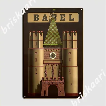 Бейл Базел Спалентор Градските порти Швейцария Туристически плакат Метални табели Плакат Класическа Клубна рисувани Декор Лидице знак Плакат