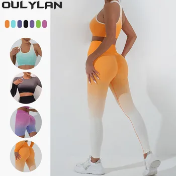 Дамски тренировочная облекло Oulylan За жени, спортен сутиен за фитнес, къси Панталони, дългите гамаши, комплект от 2 теми, безпроблемна облекло за практикуване на йога в салона, дрехи за тренировки