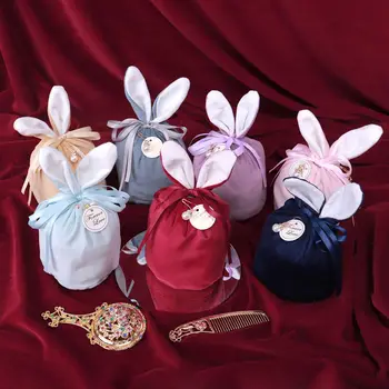 Кадифе Великденски чанти, Подаръчни пакети с сладък заек, опаковки за шоколадови бонбони със заек, украса за сватба, рожден Ден