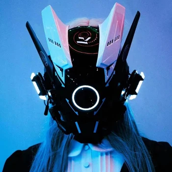 Киберпанковский каска, маска Шиноби, Маска на робот самурай с led подсветка, технологичная облекло за cosplay, Киберпанковский високотехнологична каска, броня, Футуристичната играчка