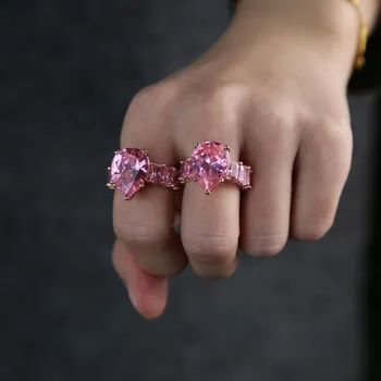 Луксозен дизайн, с големи розови капки вода, годежни пръстени с кубическим цирконий, розов кристал, мини-CZ Кръг за жени, изискани бижута Изцяло
