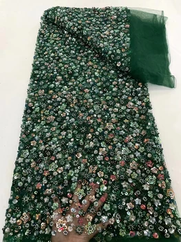 Луксозна висококачествена френска лейси плат с тежки мъниста 2024 Кралската африканска плат с пайети за сватбена рокля XC