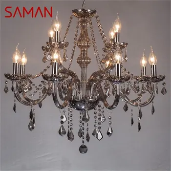 Модерен полилей SAMAN, Led свещ, Окачена лампа, Кристални опушен-сиви тела за дома, хотелско зала