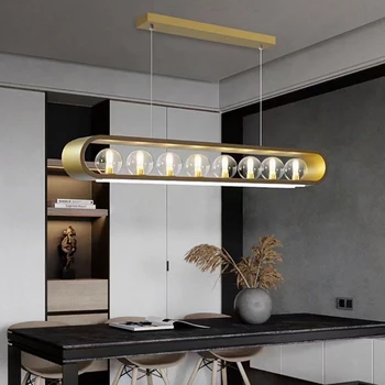 Модерни led висящи лампи, трапезария, кухня, златисто-бял полилей, осветителни тела за декорация на всекидневна