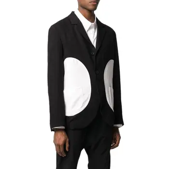 Мъжки костюми в стил мозайка, мъжки костюми обичайното намаляване, черен блейзър от 2 теми в бяло грах, модерен случайни комплект мъжки дрехи, уникален дизайн