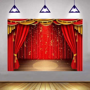 На фона на театралната сцена размер 7x5 метра Пердета за цирк Фон за снимки Прожектори дюшеме Фестивал Честване на Деня на раждане