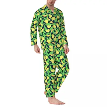 Пижама с тропически банан, мъжки пижами с плодов принтом, Удобна пижама за стая, Есен, 2 броя, всеки ден пижамные комплекти по поръчка голям размер