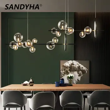 Полилеи SANDYHA Стъклената Топка Блясък Salon Design Luxe Висящи лампи Soffitto Moderno Маса за Хранене Домашен Окачен Лампа