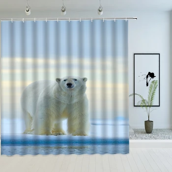 Сладко полярна Мечка Завеса за душ 3D Печат животни Водоустойчива душ Завеса за баня от полиэстеровой тъкан Декорация на дома, Параван за баня