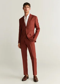 Тъмно-червени мъжки костюми-wild приталенного cut, смокинги за младоженците, строг блейзър с назъбени ревери, яке и панталони за бала.